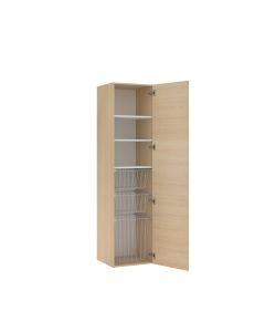 Korkea pyykkikaappi hyllyillä ja koreilla, korkeus 196,1 cm, syvyys 48 cm, useita leveyksiä